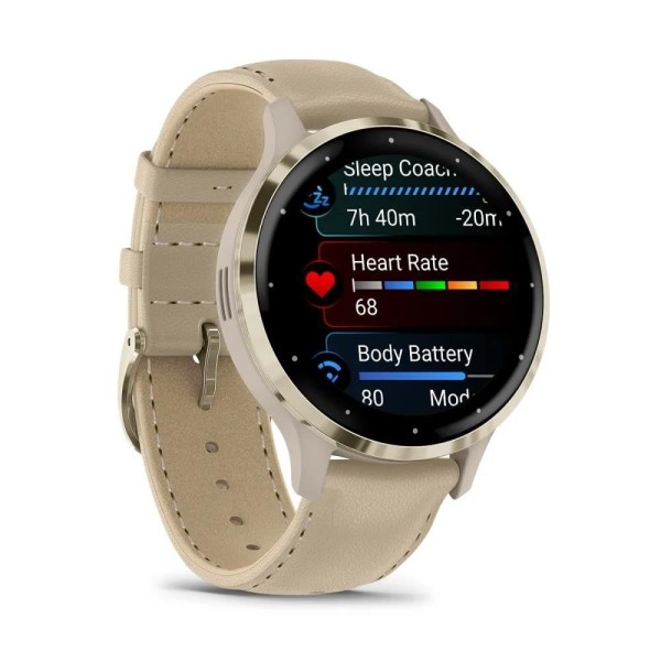 Garmin Venu 3S Soft Gold | French Gri Deri Kayışlı
