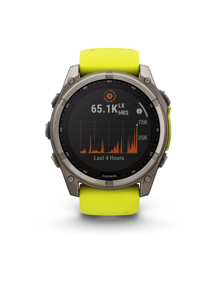 Garmin Fenix 8 - 51 mm Solar Sapphire Titanyum, Amp Sarı/Grafit Silikon Kayışlı