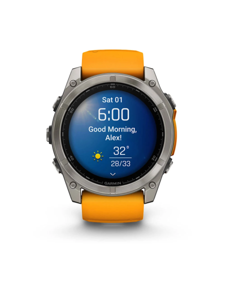 Garmin Fenix 8 – 51 mm AMOLED Sapphire Titanyum Turuncu/Grafit Kayışlı