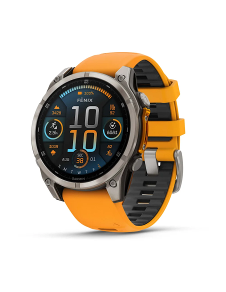 Garmin Fenix 8 – 47 mm AMOLED Sapphire Titanyum Turuncu/Grafit Silikon Kayışlı