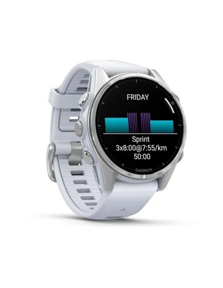 Garmin Fenix 8 - 43 mm AMOLED Gümüş Beyaz Taşlı Silikon Kayışlı