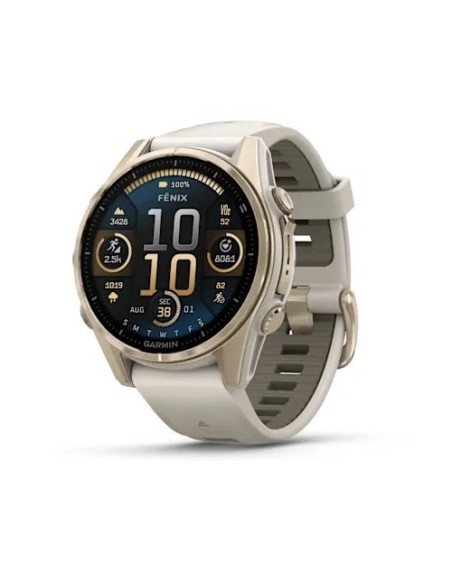 Garmin Fenix 8 - 43 mm AMOLED Sapphire Soft Gold ve Gri/Kum Taşı Silikon Kayışlı