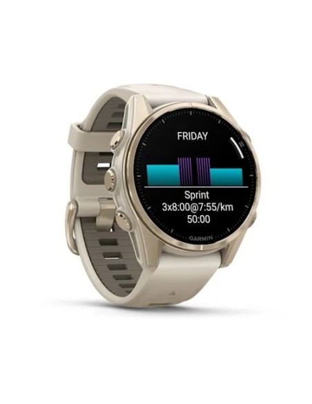 Garmin Fenix 8 - 43 mm AMOLED Sapphire Soft Gold ve Gri/Kum Taşı Silikon Kayışlı