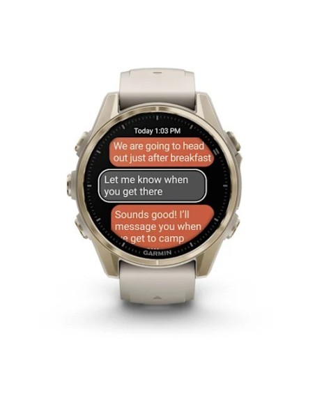 Garmin Fenix 8 - 43 mm AMOLED Sapphire Soft Gold ve Gri/Kum Taşı Silikon Kayışlı