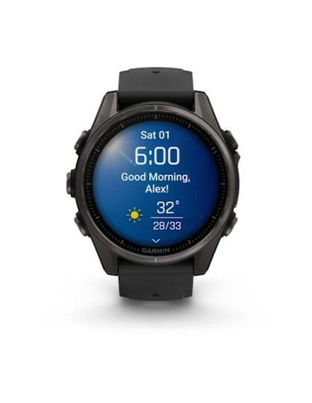 Garmin Fenix 8 - 43 mm, AMOLED Sapphire Karbon Gri DLC Titanyum Siyah/Gri Silikon Kayışlı