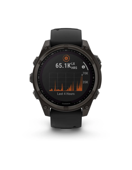 Garmin Fenix 8 - 47 mm Solar Sapphire Karbon Gri DLC Titanyum Siyah/Gri Silikon Kayışlı