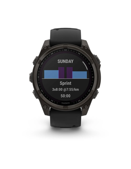 Garmin Fenix 8 - 47 mm Solar Sapphire Karbon Gri DLC Titanyum Siyah/Gri Silikon Kayışlı