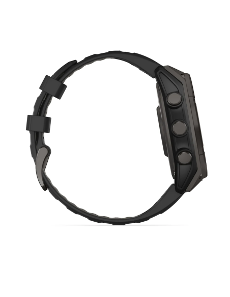 Garmin Fenix 8 - 47 mm Solar Sapphire Karbon Gri DLC Titanyum Siyah/Gri Silikon Kayışlı