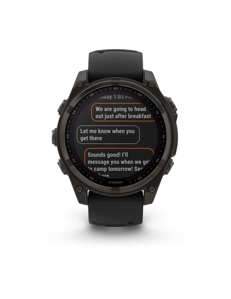 Garmin Fenix 8 - 47 mm Solar Sapphire Karbon Gri DLC Titanyum Siyah/Gri Silikon Kayışlı