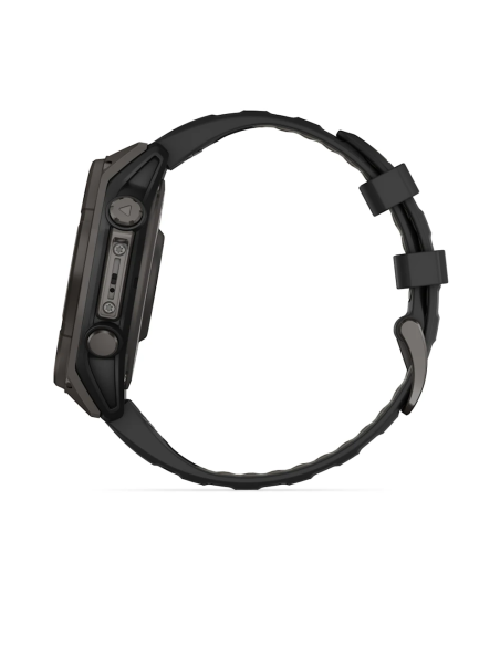 Garmin Fenix 8 - 47 mm Solar Sapphire Karbon Gri DLC Titanyum Siyah/Gri Silikon Kayışlı
