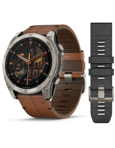 Garmin Fenix 8 – 51 mm AMOLED Sapphire Karbon Gri DLC, Deri Kayışlı