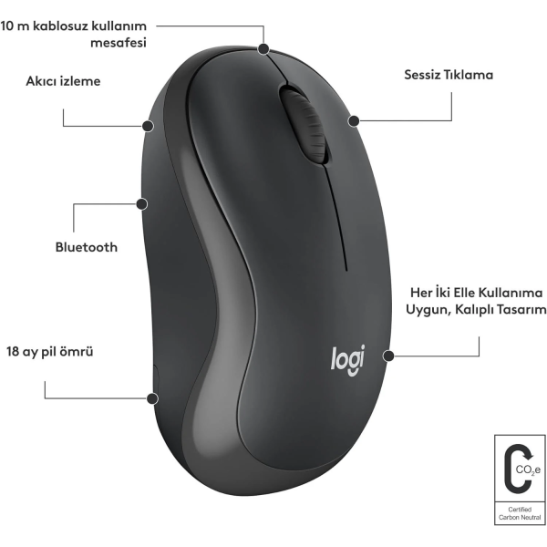 Logitech M240 Kablosuz Sessiz Mouse - Siyah