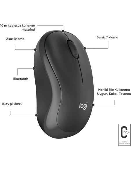 Logitech M240 Kablosuz Sessiz Mouse - Siyah