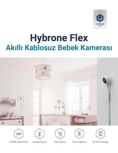 Hybrone Flex HY-CW3012-F Bebek Gece Görüşlü Wi-Fi Güvenlik Kamerası