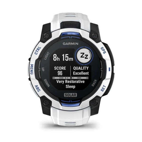 Garmin Instinct 3 – 45 mm Solar Beyaz Mavi