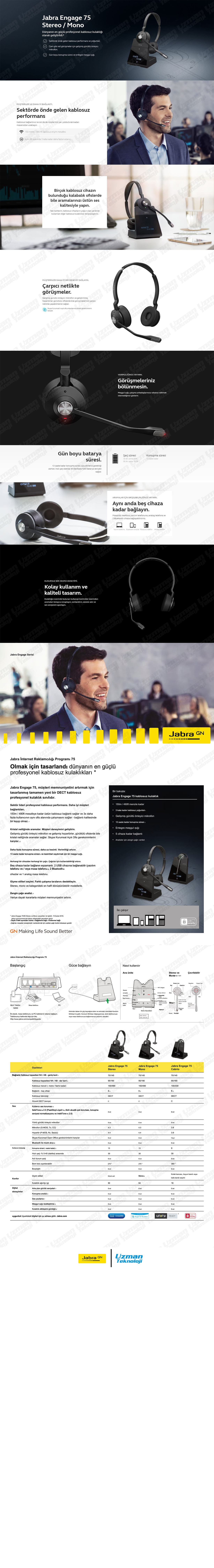 Jabra ENGAGE 75 Duo Kablosuz Kulak Üstü Kulaklık Özellikleri
