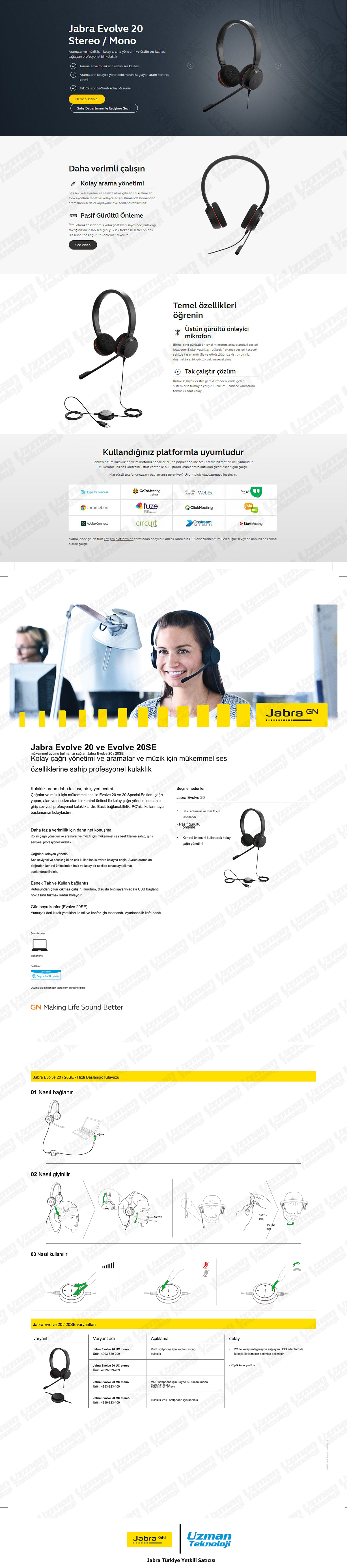 Jabra Evolve 20 Duo USB NC Mikrofonlu Kulak Üstü Kulaklık Özellikleri