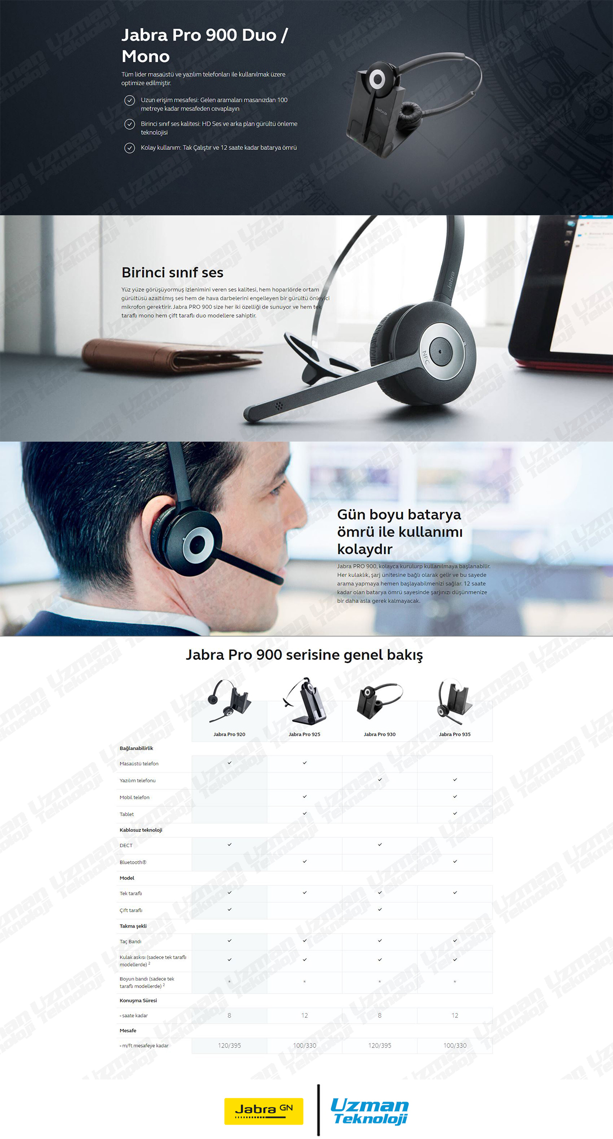 Jabra Pro 930 USB Mono Kulaklık Özellikleri